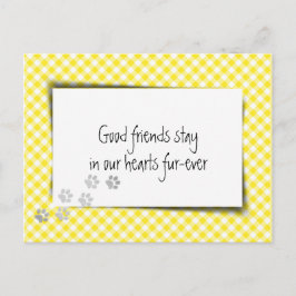 Gul rutig sorgepresent från veterinär efter husdju vykort