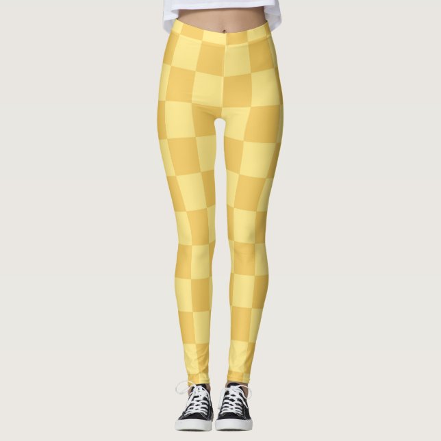 Gul Rutigt Mönster Leggings (Framsida)