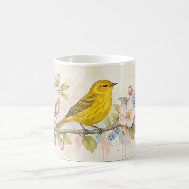 Gul Sångare Blomster Botanisk Konst Kaffemugg (Center)