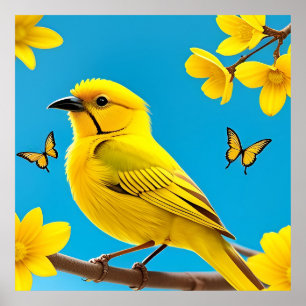 🐦 Gul Sångfågel Gren Väggkonst Gåva 🎁