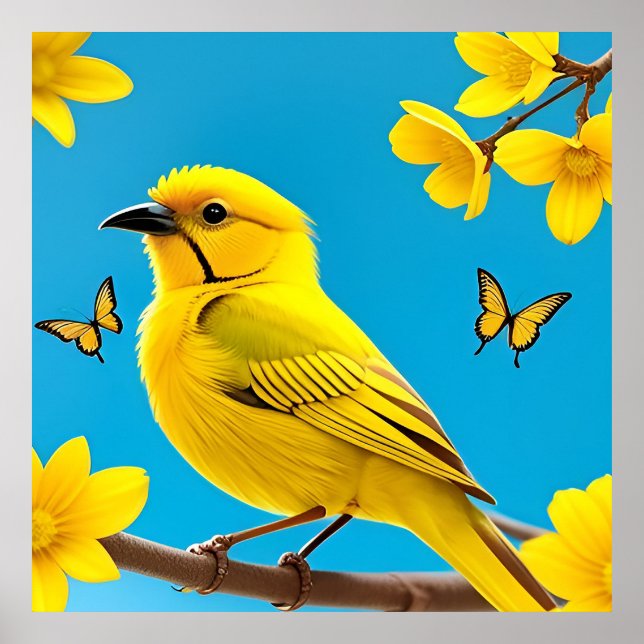 🐦 Gul Sångfågel Gren Väggkonst Gåva 🎁 (Framsidan)