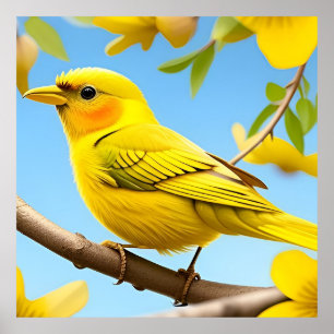Gul sångfågel present till fågelälskare natur poster