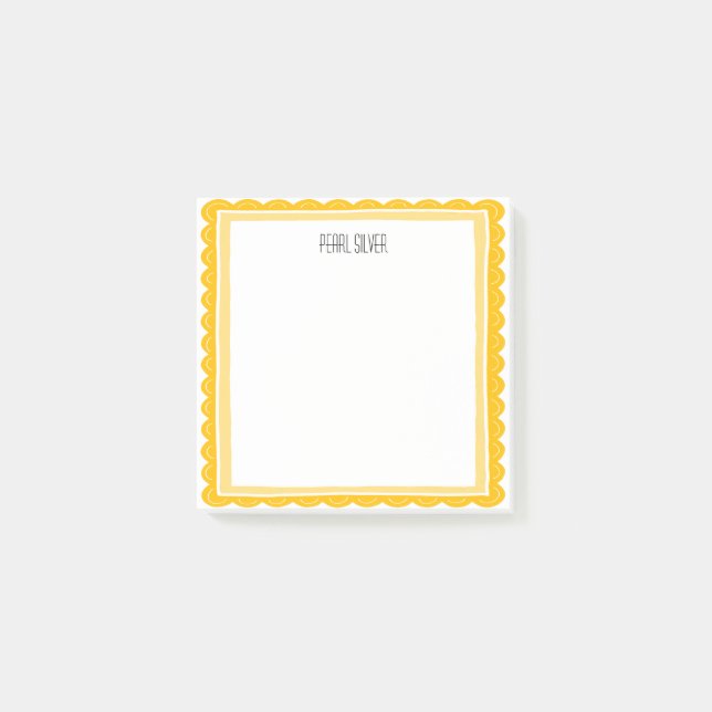 Gul Scallop ANPASSAT Chic Monogram Personlig Post-it Block (Framsida)