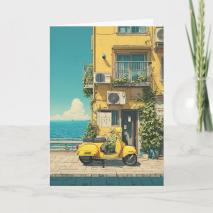 Gul scooter vid havet kort
