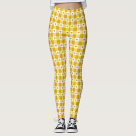 Gul senap Hjärt Rutigt Gingham Retro Färg Leggings