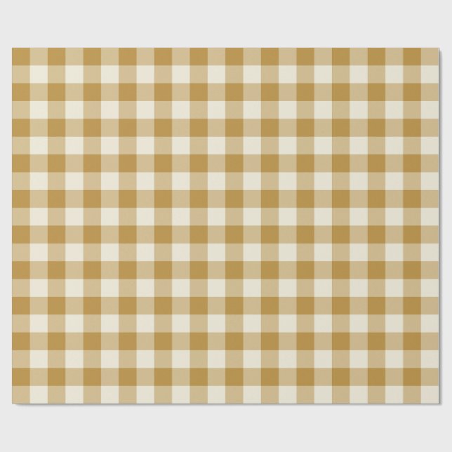 Gul Senap Klassisk Gingham Rutigt Presentpapper (Platt)