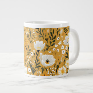 Gul Senap och Vit Botanisk Blomma Jumbo Mugg