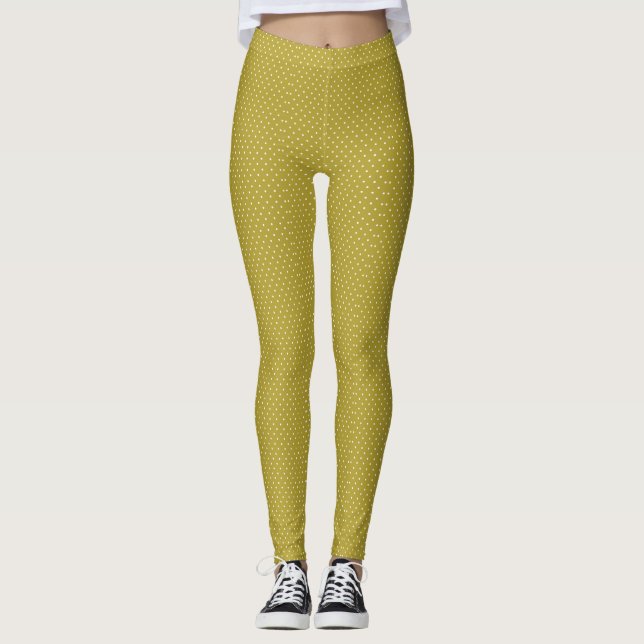 Gul senap vit prickmönster leggings (Framsida)