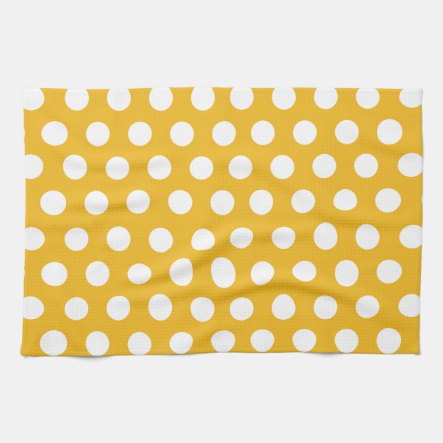 Gul senapsgultt design för färgpolka dotsmönster kökshandduk (Horisontell)