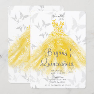Gul Silver Fjäril Dansklänning Quinceañera Inbjudningar