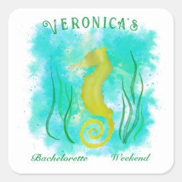 Gul sjöhästar under havet fyrkantigt klistermärke