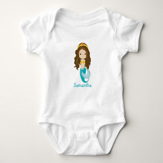 Gul sjöjungfru fest baby bodysuit t shirt (Framsida)