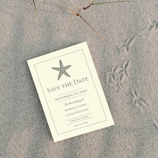Gul sjöstjärna monogram foto spara datumet (Yellow Starfish Monogram Photo Save the Date)