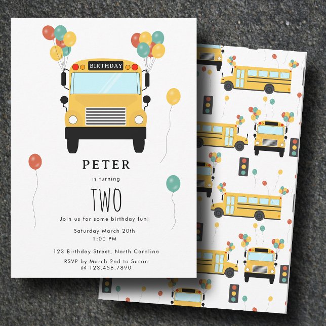 Gul skolbuss barnkalas inbjudningar (Yellow School Bus Kids Birthday Party Invitation)