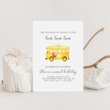 Gul skolbuss inbjudan till födelsedagsfirande för 