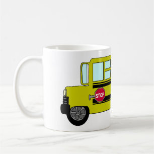 Gul skolbuss med stoppskylt kaffemugg