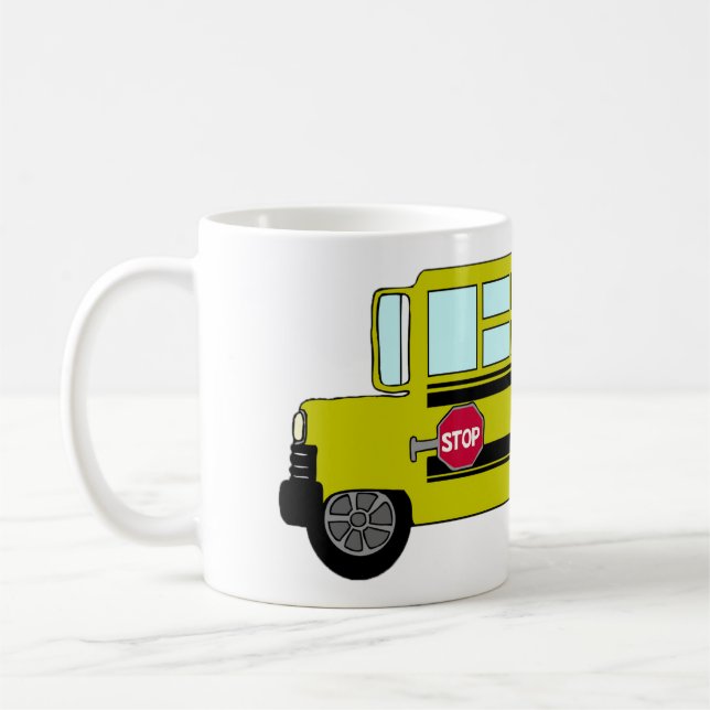 Gul skolbuss med stoppskylt kaffemugg (Vänster)