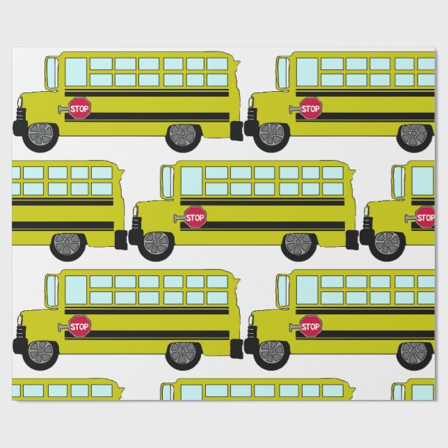 Gul skolbuss med stoppskylt presentpapper (Platt)