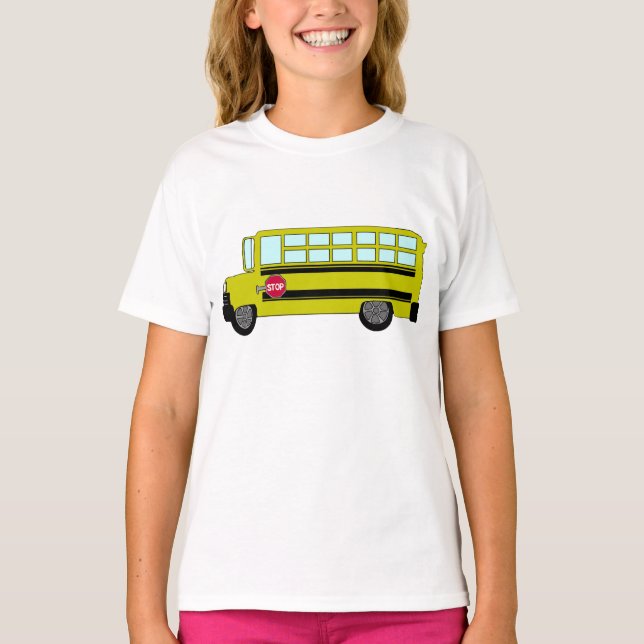 Gul skolbuss med stoppskylt t shirt (Framsida)