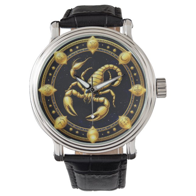Gul Skorpion Zodiakdesign med Ornament Armbandsur (Framsida)