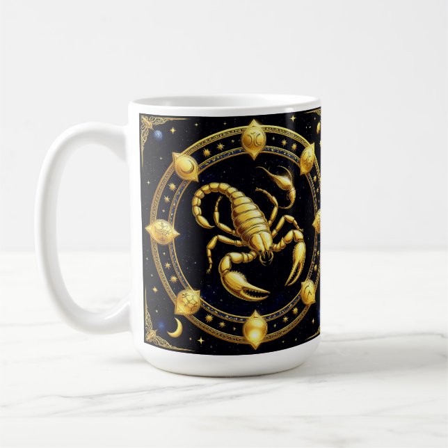 Gul Skorpion Zodiakdesign med Ornament Kaffemugg (Vänster)