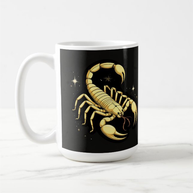 Gul Skorpion Zodiakdesign med Ornament Kaffemugg (Vänster)