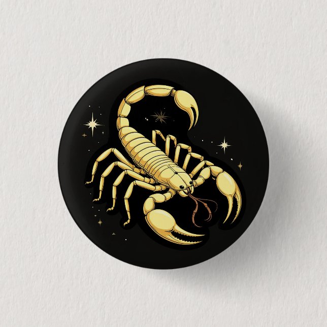 Gul Skorpion Zodiakdesign med Ornament Knapp (Framsida)