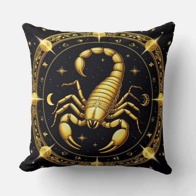Gul Skorpion Zodiakdesign med Ornament Kudde (Framsida)