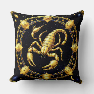 Gul Skorpion Zodiakdesign med Ornament Kudde
