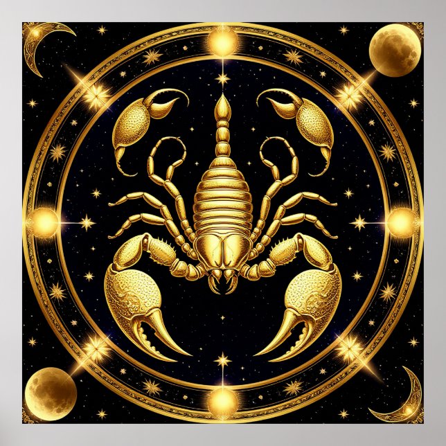 Gul Skorpion Zodiakdesign Poster (Framsidan)