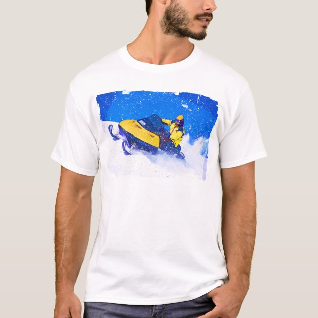 Gul Snowmobile i snöstorm T Shirt (Framsida)