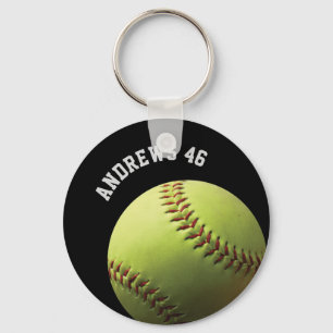 Gul softball med namn eller text nyckelring