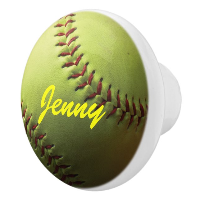 Gul softball med rött sy knopp (Höger)