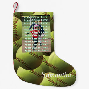 Gul softball med spelarefotoet liten julstrumpa