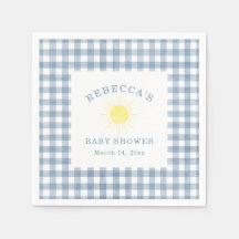 Gul sol Blå Gingham Pojke Baby Shower