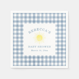 Gul sol Blå Gingham Pojke Baby Shower Pappersservett