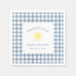 Gul sol Blå Gingham Pojke Baby Shower Pappersservett