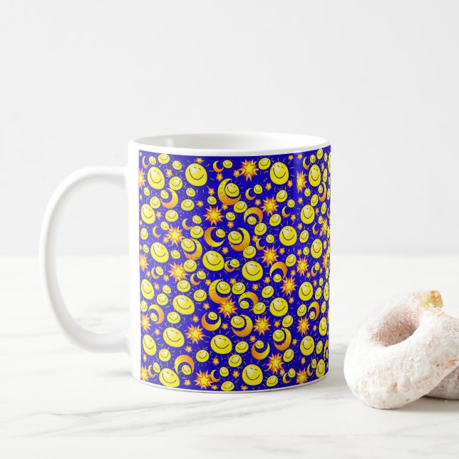 Gul Sol Måne Stjärnor, Blå Mugg (Med munk)