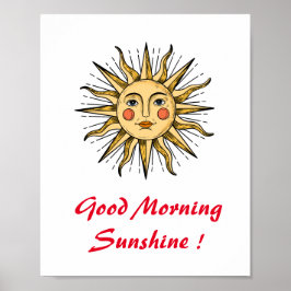 Gul sol med ansikte (God morgon solsken) Poster