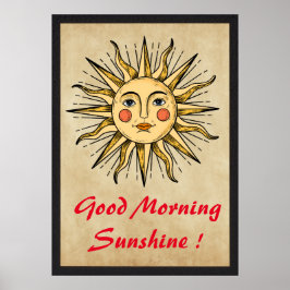 Gul sol med ansikte (God morgon solsken) Poster