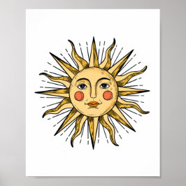 Gul sol med ansikte  poster