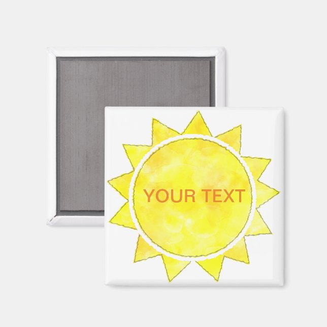 Gul Sol Vattenfärg Anpassad Text  Magnet (Front/Back)