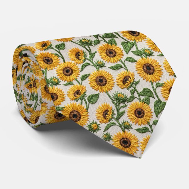 Gul solfjäderbroderi blomster mönster slips (Rullad)