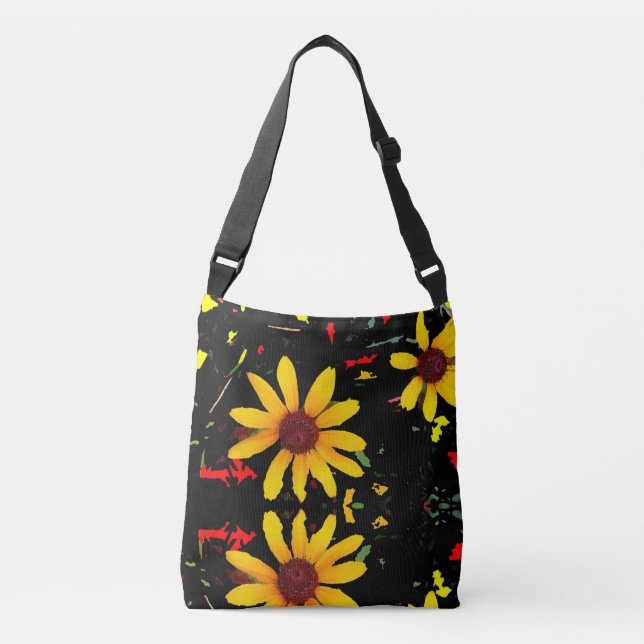 Gul solfjäderstotebag / Svart konfetti Axelväska (Framsida)