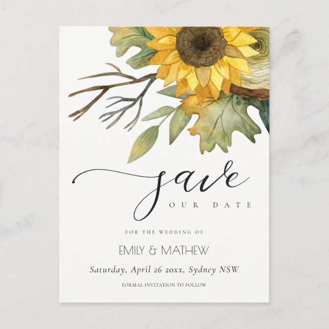 GUL SOLROS AKVARELL BLOMSTER SPARENDE DATUM MEDDELANDE VYKORT (Framsida)