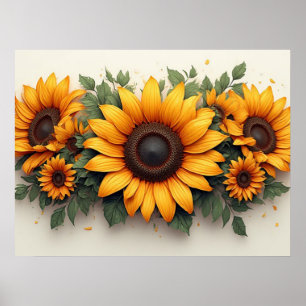 Gul Solros Blommig Konst Poster