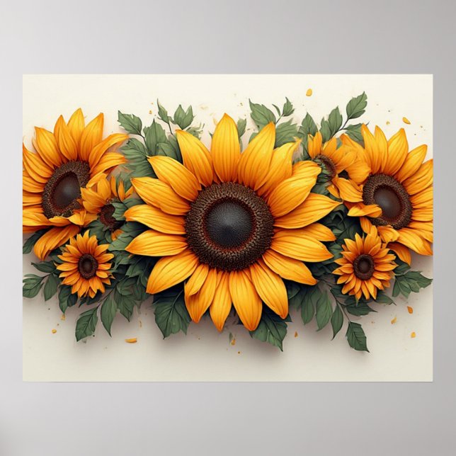 Gul Solros Blommig Konst Poster (Framsidan)