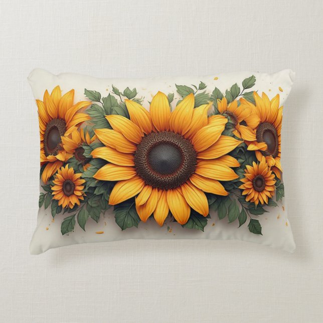 Gul Solros Blommig Konst Prydnadskudde (Framsidan)