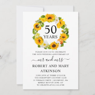 Gul solros blomsterguide 50-års bröllopsjubileum inbjudningar