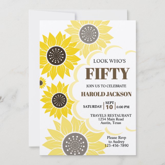 Gul solros födelsedag för alla åldrar inbjudningar (Framsida)